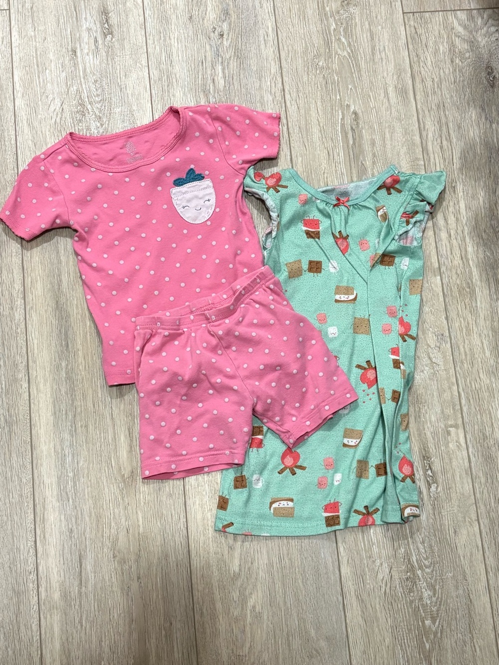 CARTER’S | 2 Pajamas Mint Green Camping Nightgown & Pink Polka Dot Set